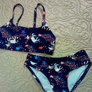 Unicorn Print Kids Swim Set - Navy and Pink
